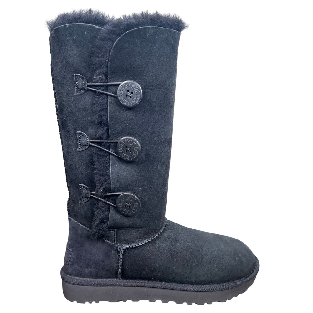 UGG Bailey Button Triplet II Black Suede Tall Winter Boots Size 9